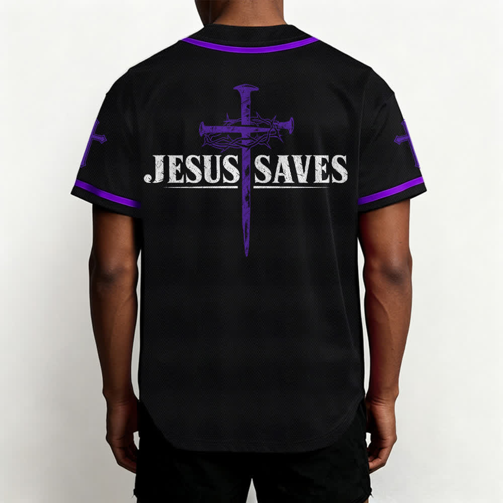 Christianartworkshop Jesus Saves Thorn Crown Black Baseball Jersey - image 61