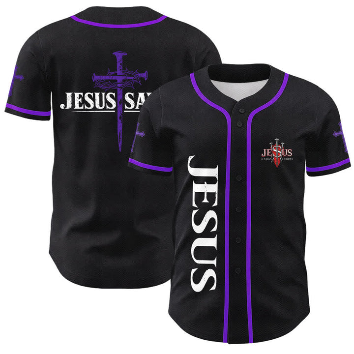 Christianartworkshop Jesus Saves Thorn Crown Black Baseball Jersey - Purple - 5XL - image 56