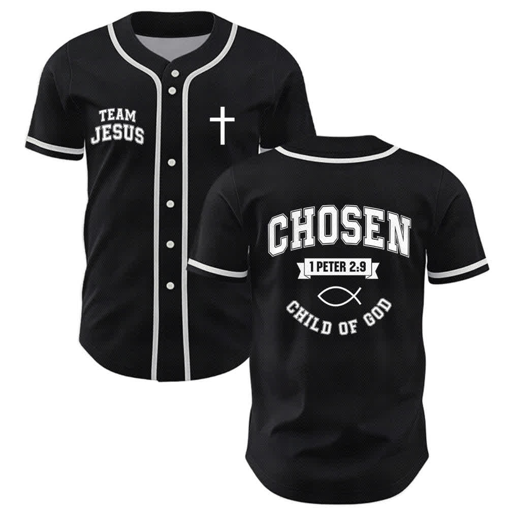 Christianartworkshop Team Jesus Chosen Child of God Baseball Jersey - Black - 5XL - image 7