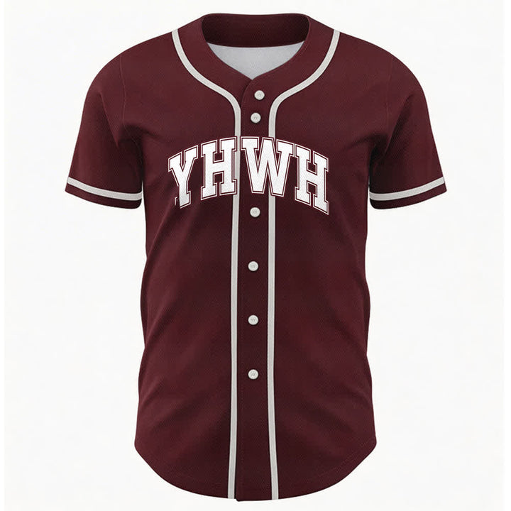 Christianartworkshop YHWH Varsity Mesh Button Front Baseball Jersey - Wine - 5XL - image 12