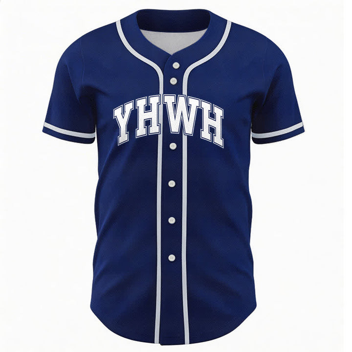 Christianartworkshop YHWH Varsity Button Front Baseball Jersey - Navy - 5XL - image 15