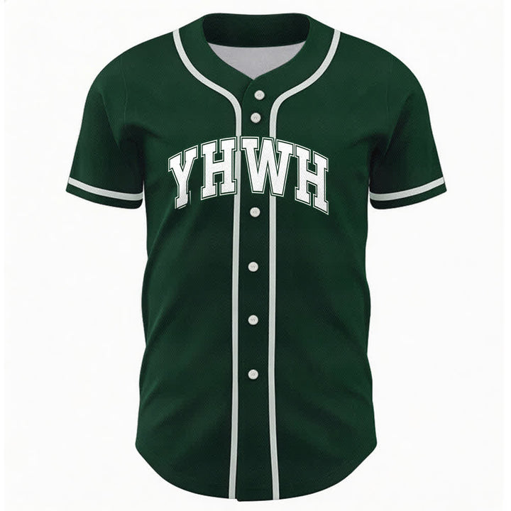 Christianartworkshop YHWH Varsity Mesh Button Front Baseball Jersey - Green - 5XL - image 9