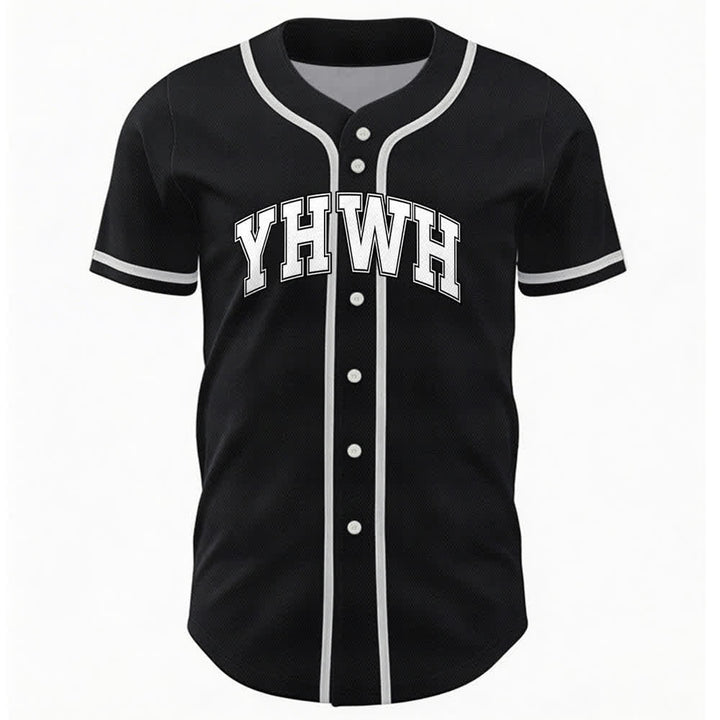 Christianartworkshop YHWH Varsity Button Front Baseball Jersey - Black - 5XL - image 3