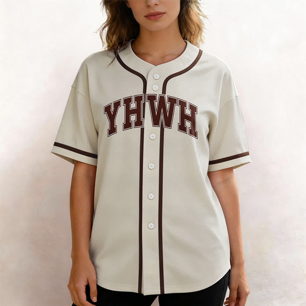 Christianartworkshop YHWH Varsity Button Front Baseball Jersey - image 7