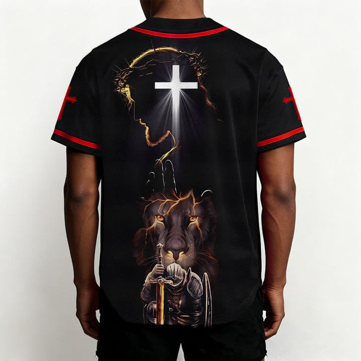 Christianartworkshop Jesus Lion Armor Black Button Up Baseball Jersey - image 12