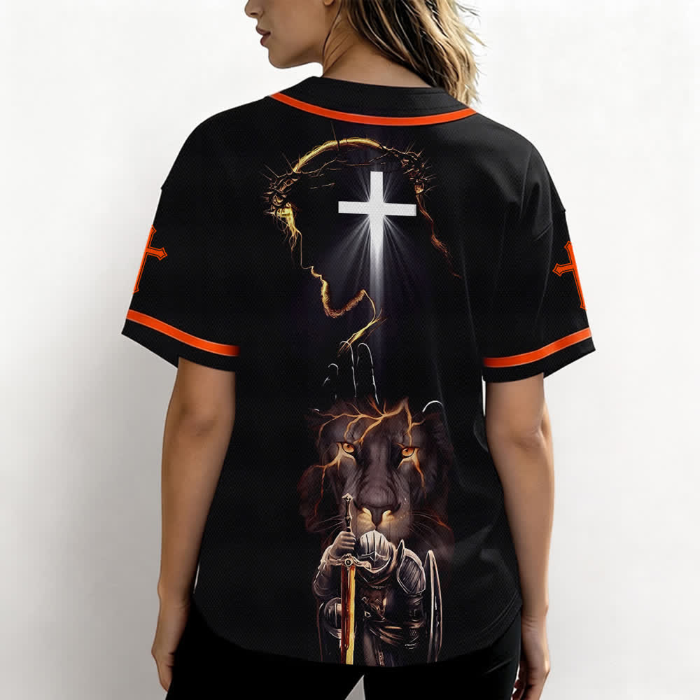 Christianartworkshop Jesus Lion Armor Black Button Up Baseball Jersey - image 26