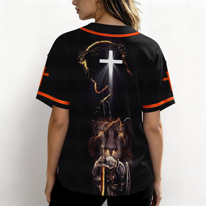 Christianartworkshop Jesus Lion Armor Black Button Up Baseball Jersey - image 26