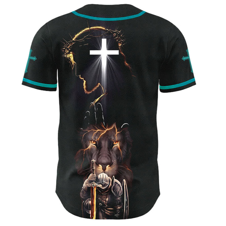 Christianartworkshop Jesus Lion Armor Black Button Up Baseball Jersey - image 36