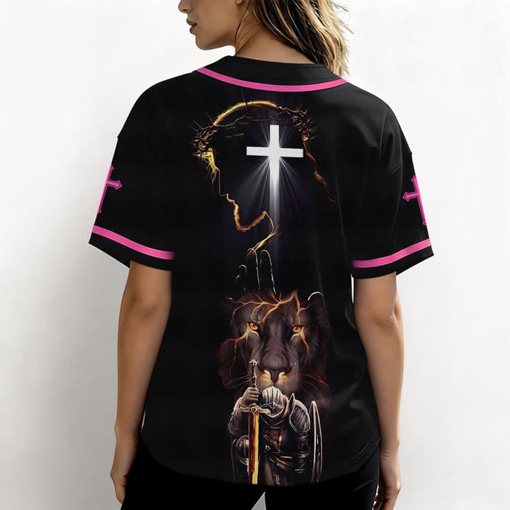 Christianartworkshop Jesus Lion Armor Black Button Up Baseball Jersey - image 45