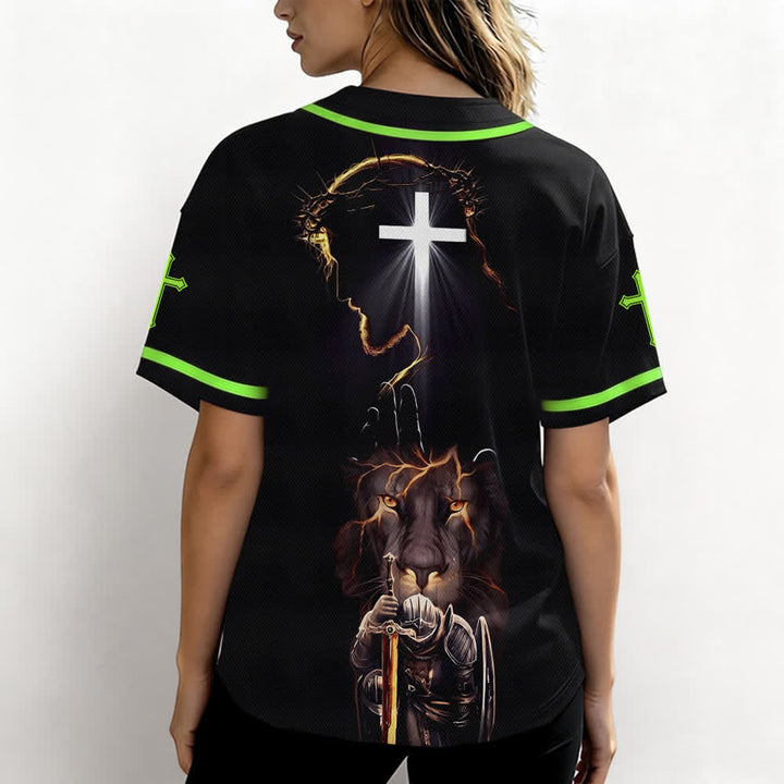 Christianartworkshop Jesus Lion Armor Black Button Up Baseball Jersey - image 52