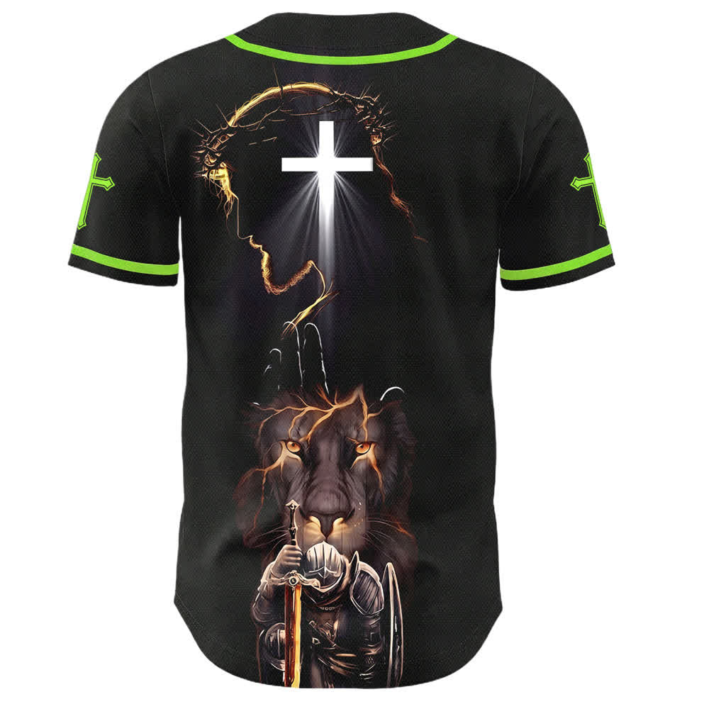 Christianartworkshop Jesus Lion Armor Black Button Up Baseball Jersey - image 50