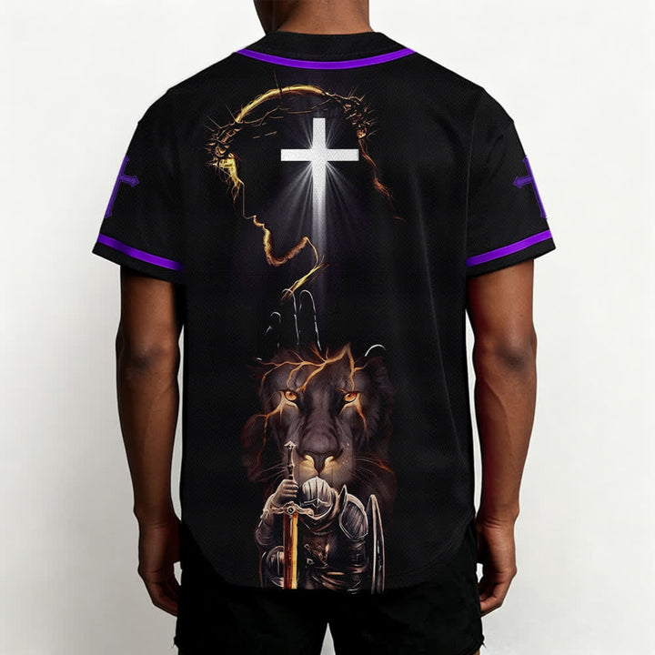 Christianartworkshop Jesus Lion Armor Black Button Up Baseball Jersey - image 61