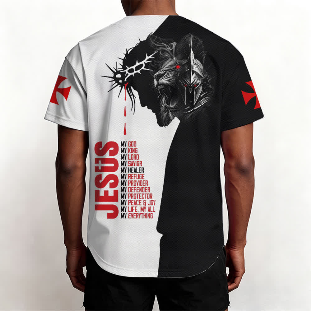Christianartworkshop Split Tone Jesus Thorn Lion Street Baseball Jersey - image 6