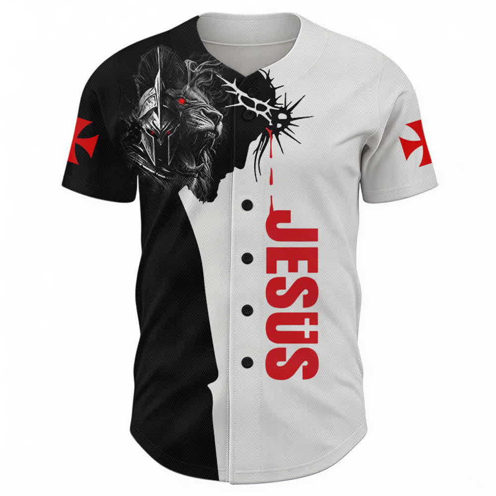 Christianartworkshop Split Tone Jesus Thorn Lion Street Baseball Jersey - image 2