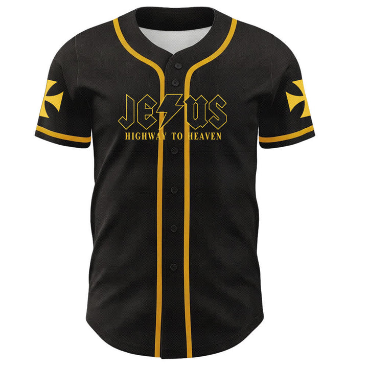Christianartworkshop Jesus Highway To Heaven Distressed Black Baseball Jersey - image 16