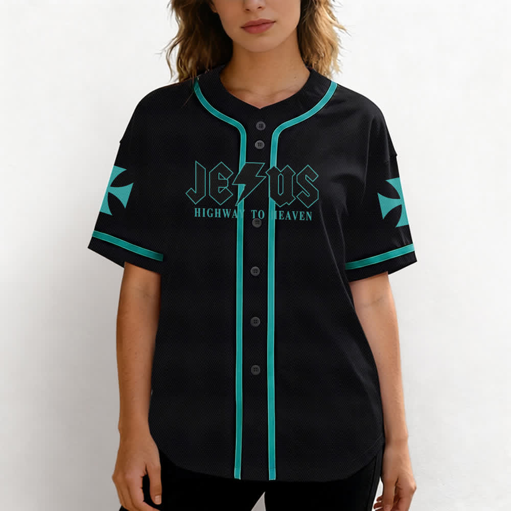 Christianartworkshop Jesus Highway To Heaven Distressed Black Baseball Jersey - image 32