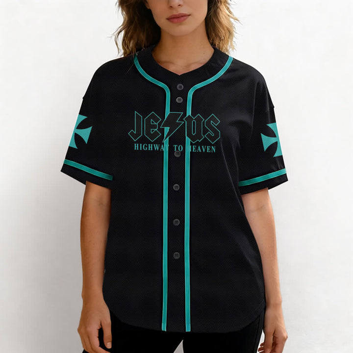 Christianartworkshop Jesus Highway To Heaven Distressed Black Baseball Jersey - image 32