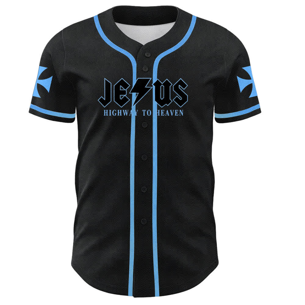 Christianartworkshop Jesus Highway To Heaven Distressed Black Baseball Jersey - image 37