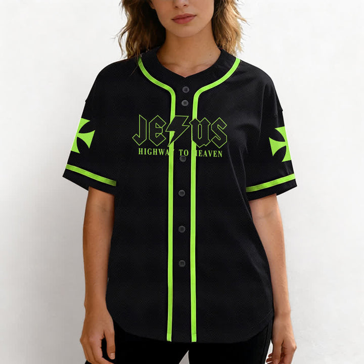 Christianartworkshop Jesus Highway To Heaven Distressed Black Baseball Jersey - image 53