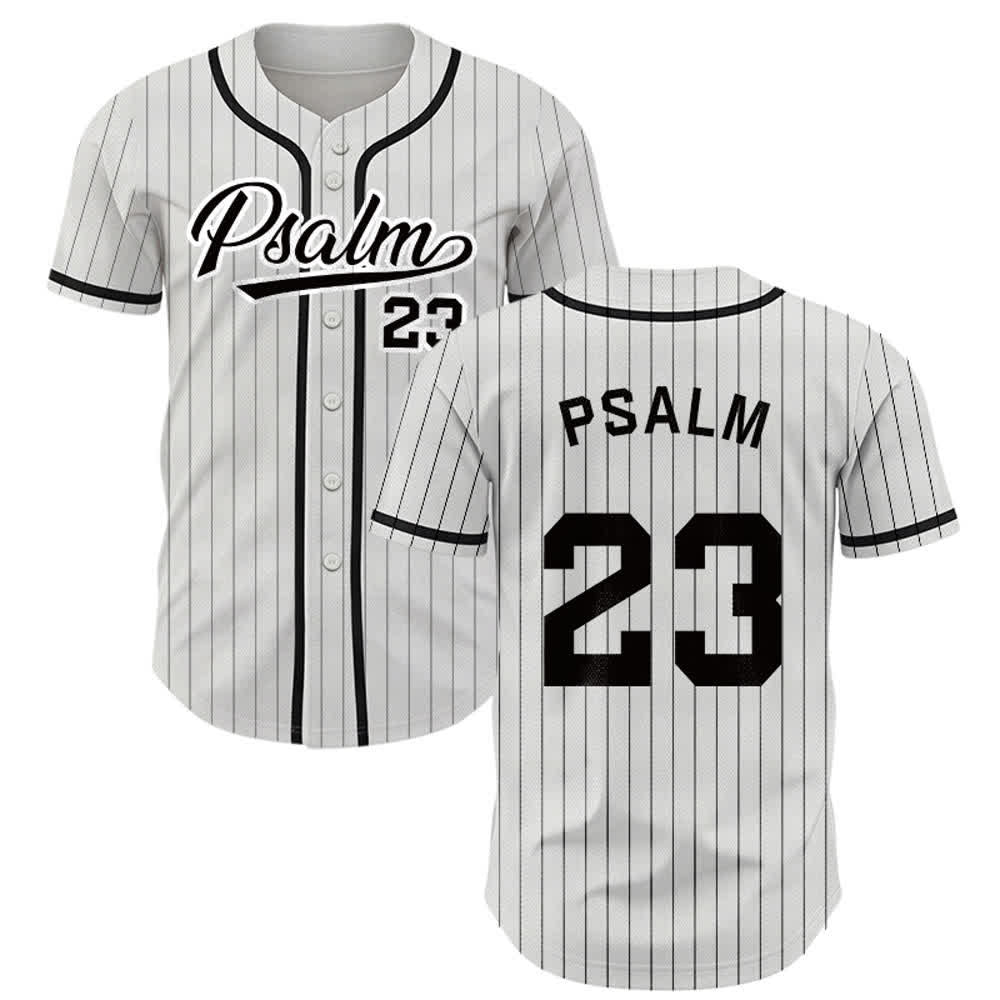 Christianartworkshop Psalm 23 Pinstripe Varsity Button Up Baseball Jersey - White - 5XL - image 0