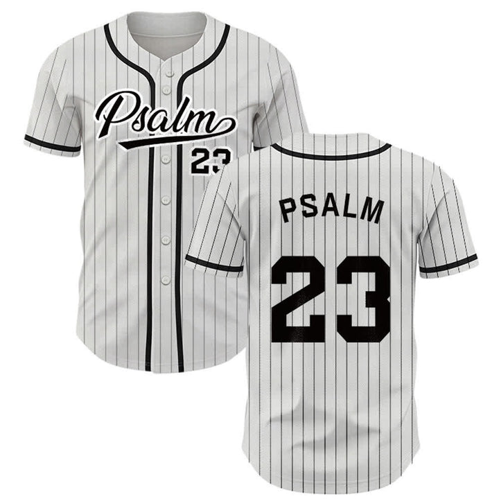 Christianartworkshop Psalm 23 Pinstripe Varsity Button Up Baseball Jersey - White - 5XL - image 0