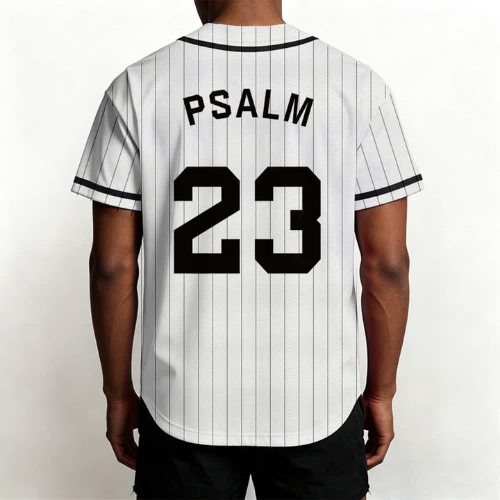 Christianartworkshop Psalm 23 Pinstripe Varsity Button Up Baseball Jersey - image 5
