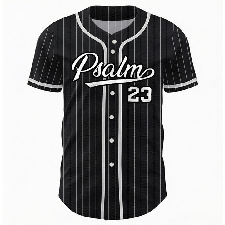 Christianartworkshop Psalm 23 Pinstripe Varsity Button Up Baseball Jersey - image 9