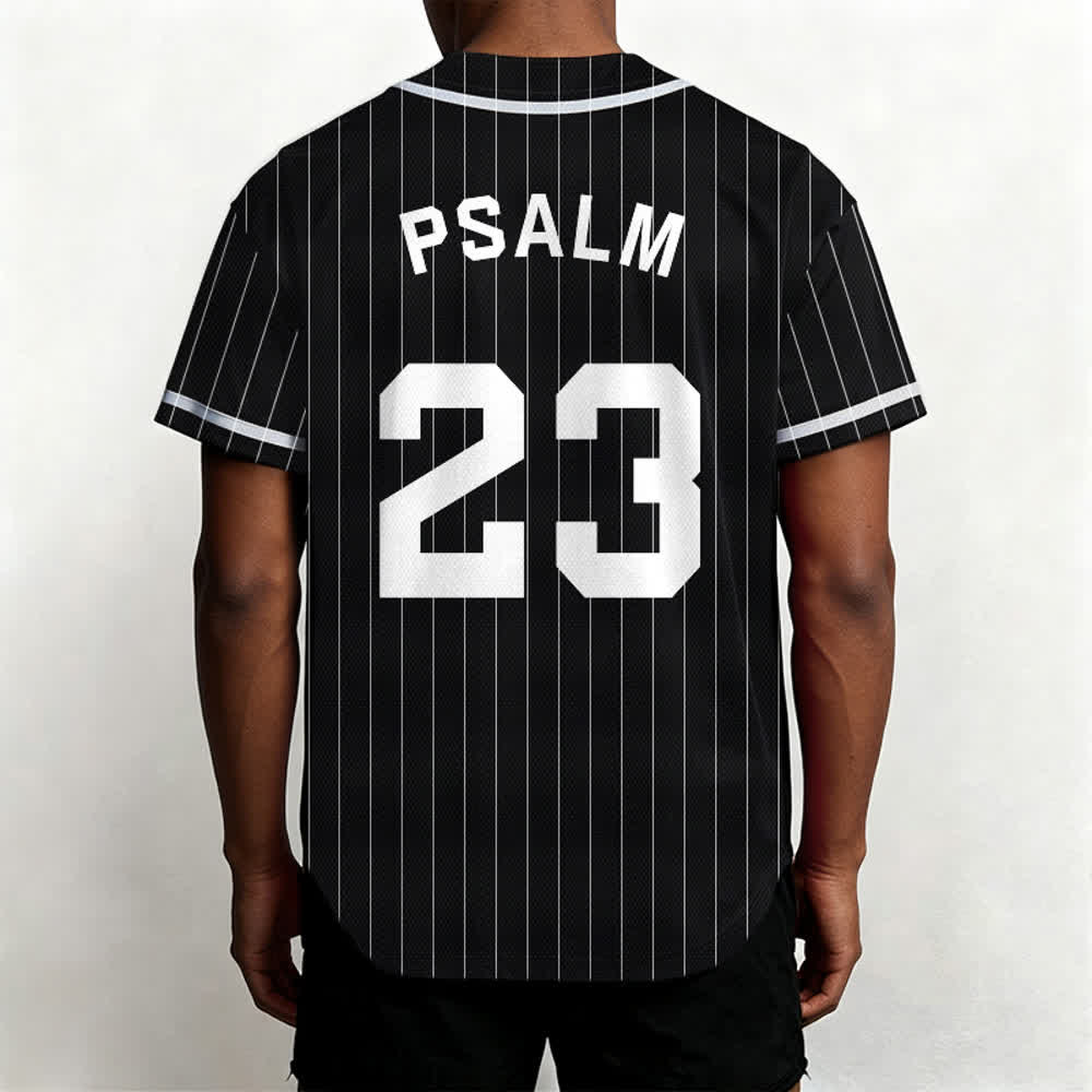 Christianartworkshop Psalm 23 Pinstripe Varsity Button Up Baseball Jersey - image 10