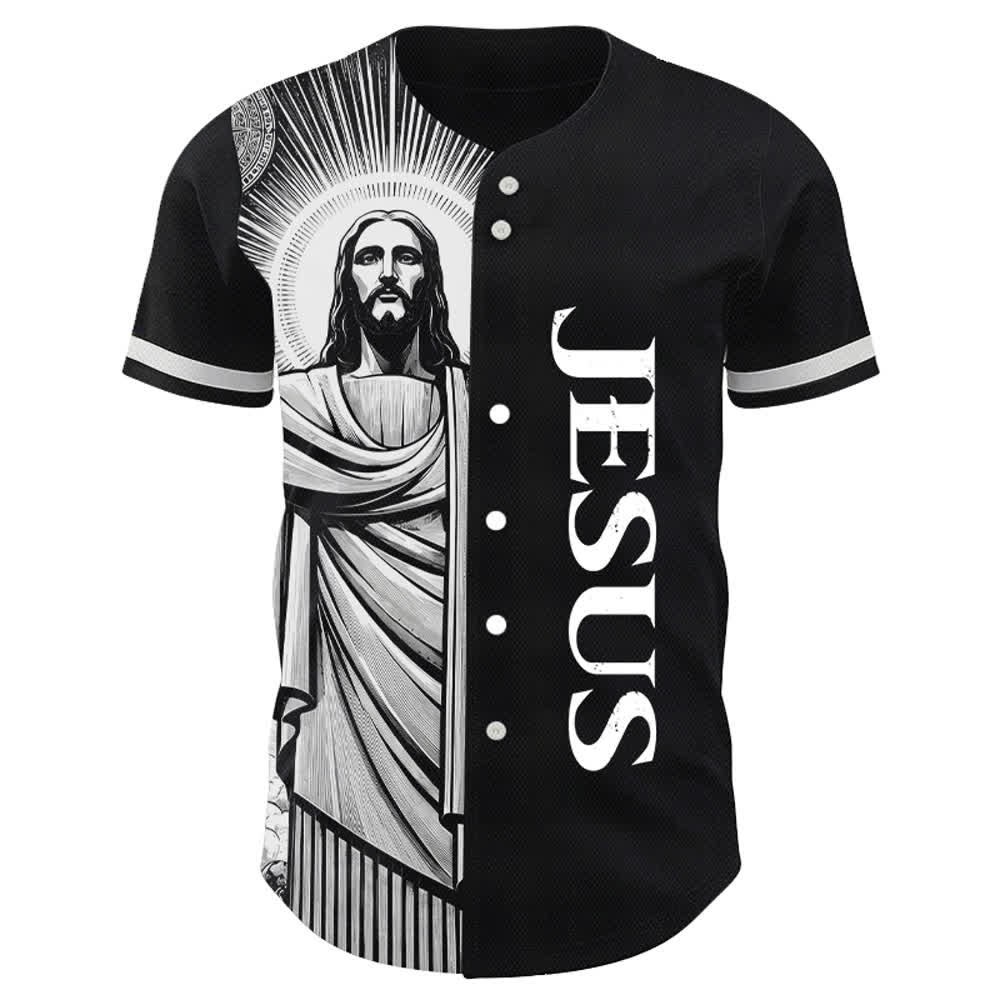 Christianartworkshop Monochrome Jesus Halo Street Baseball Jersey - image 2