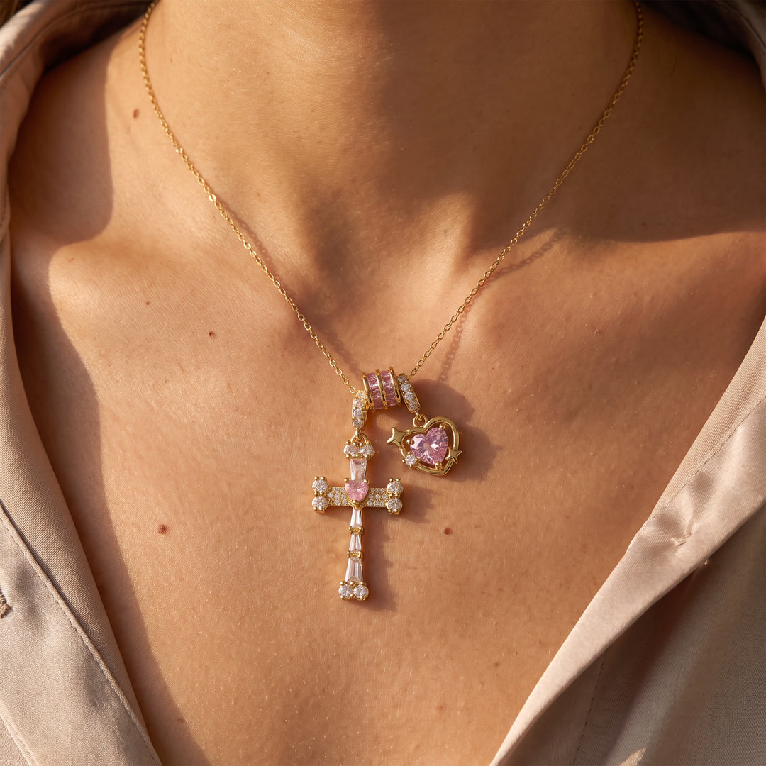 Christianartworkshop Delicate Paved Crystal Cross Necklace: Emblem of Quiet Celestial Safeguard - image 1