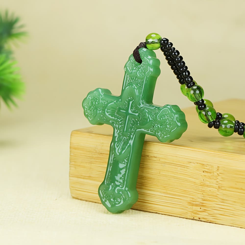 Christianartworkshop Textured Glass Cross Pendant With Beaded Strand: Emblem of Serene Divine Grace - image 7