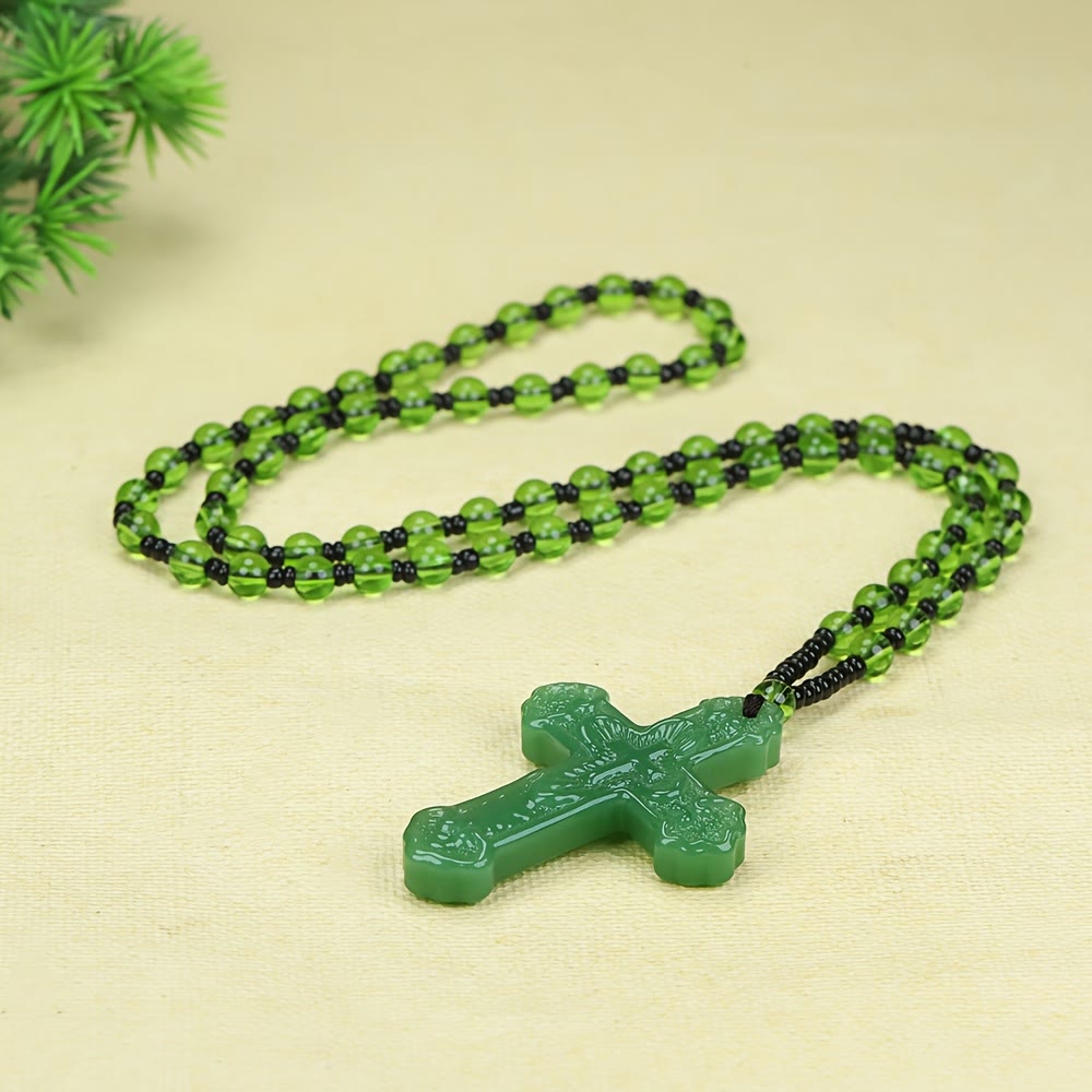 Christianartworkshop Textured Glass Cross Pendant With Beaded Strand: Emblem of Serene Divine Grace - image 10