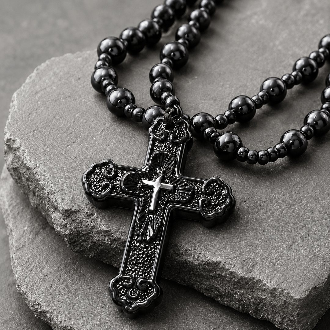 Christianartworkshop Textured Glass Cross Pendant With Beaded Strand: Emblem of Serene Divine Grace - image 3