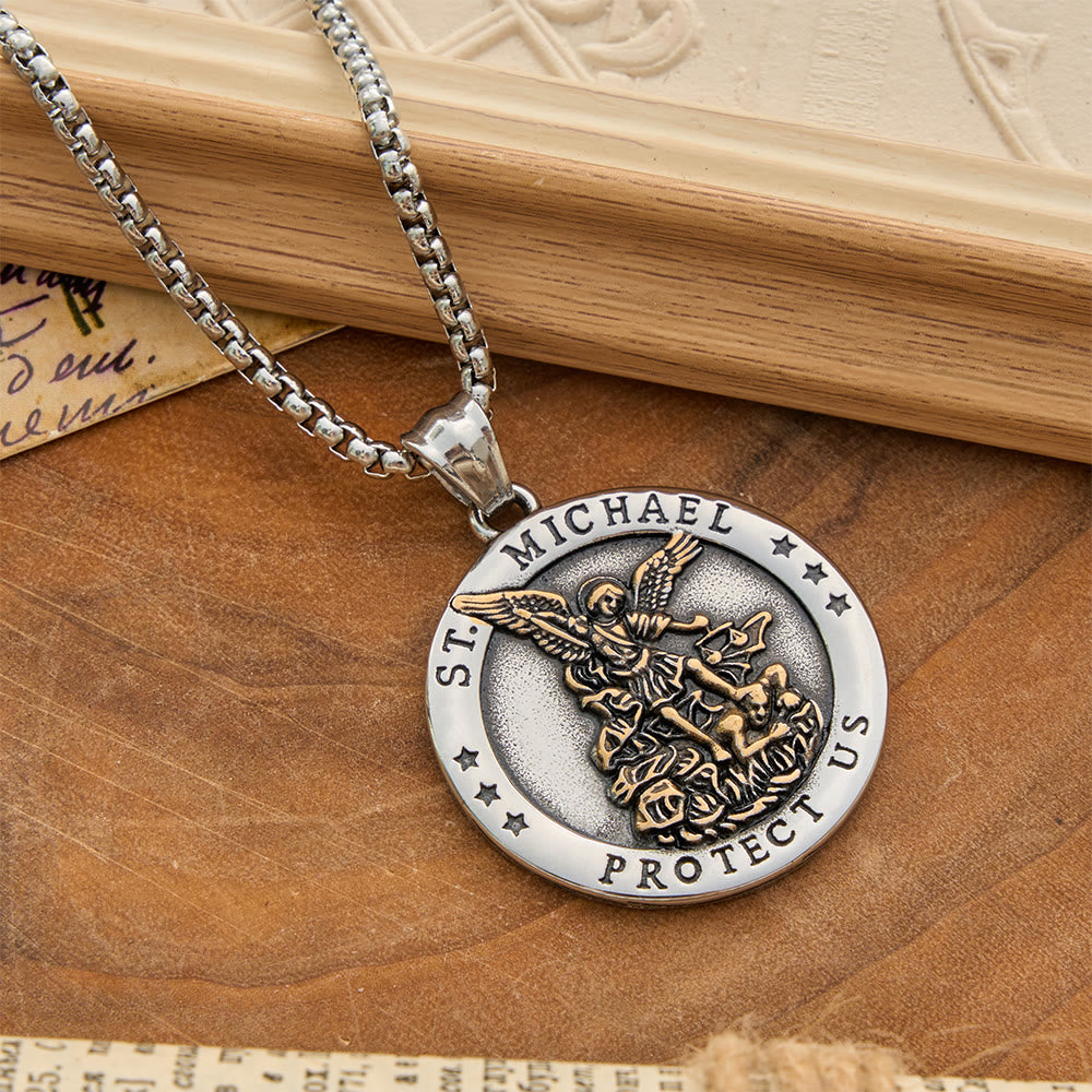 Christianartworkshop Classic St. Michael Protect Us Coin Necklace: Token of Abiding Sacred Safeguard - Silver&Golden - image 3