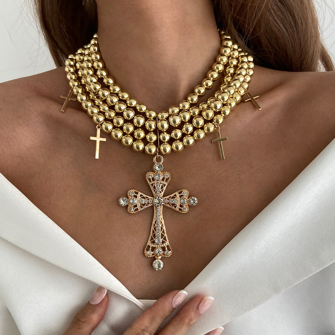 Christianartworkshop Luxe Beaded Statement Choker With Sparkling Cross: Bearer of Calm Heavenly Serenity - image 1