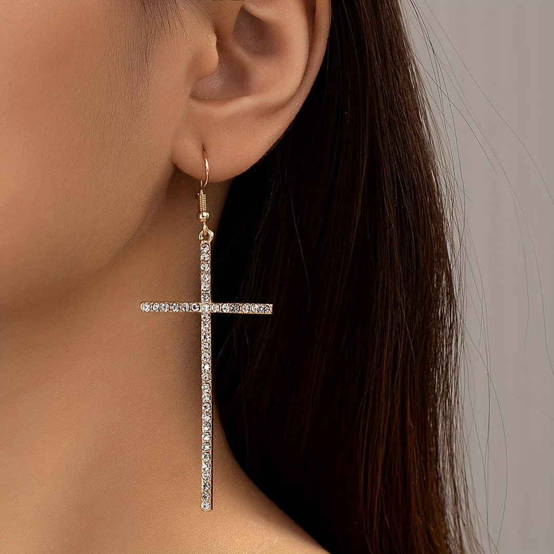 Christianartworkshop Slim Long Cross Dangle Earrings: Symbol of Quiet Sacred Serenity - Shining Cross - image 14