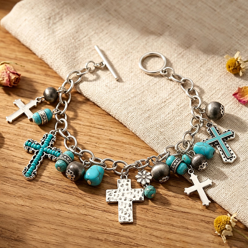 Christianartworkshop Timeless Bohemian Cross Bead Bracelet & Car Charm: Token of Enduring Heavenly Peace - image 1