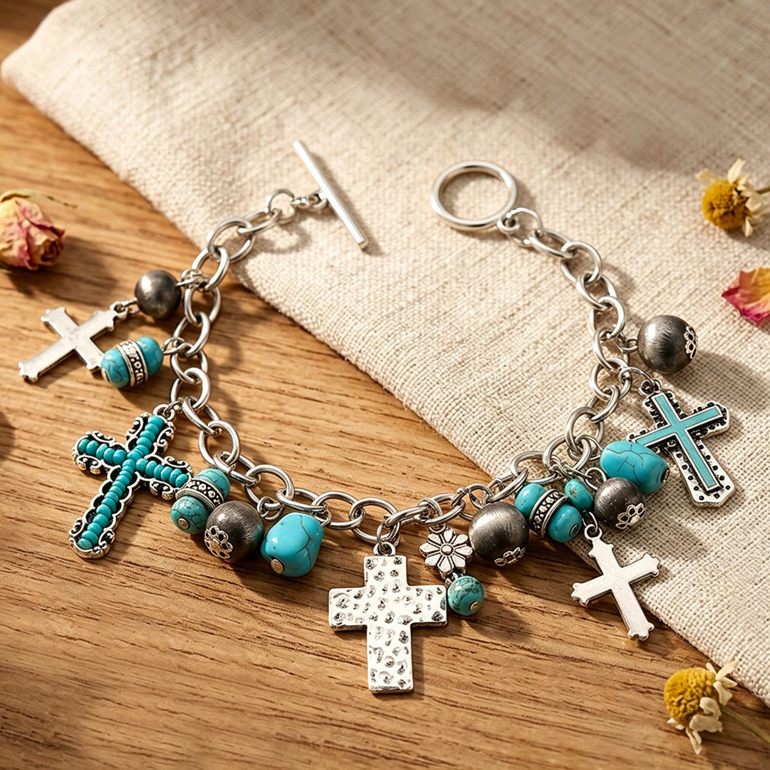 Christianartworkshop Timeless Bohemian Cross Bead Bracelet & Car Charm: Token of Enduring Heavenly Peace - image 1