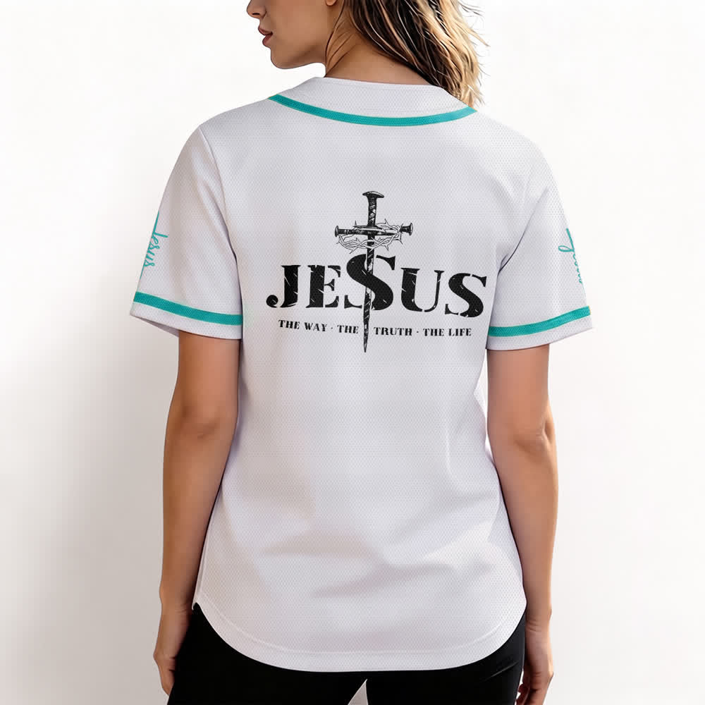 Christianartworkshop Dual‑Side Jesus The Way The Truth Cross Print Baseball Jersey - image 32
