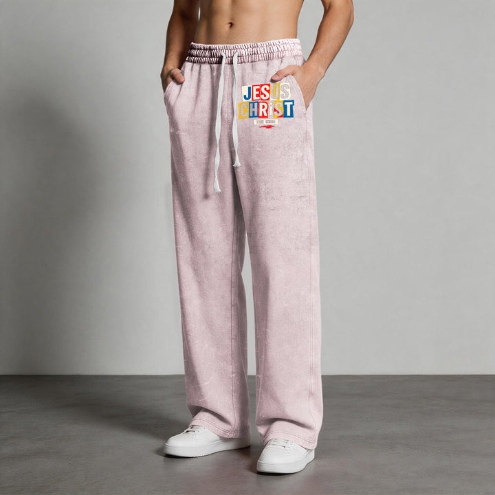 Christianartworkshop Retro Multi‑Color Jesus Christ The King Statement Washed Sweatpants - image 22