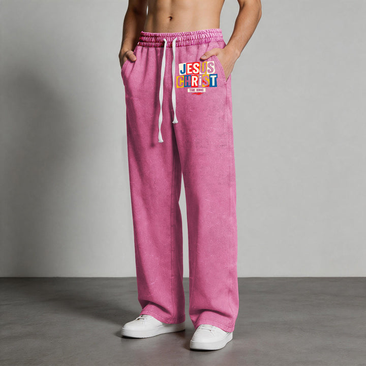 Christianartworkshop Retro Multi‑Color Jesus Christ The King Statement Washed Sweatpants - image 14