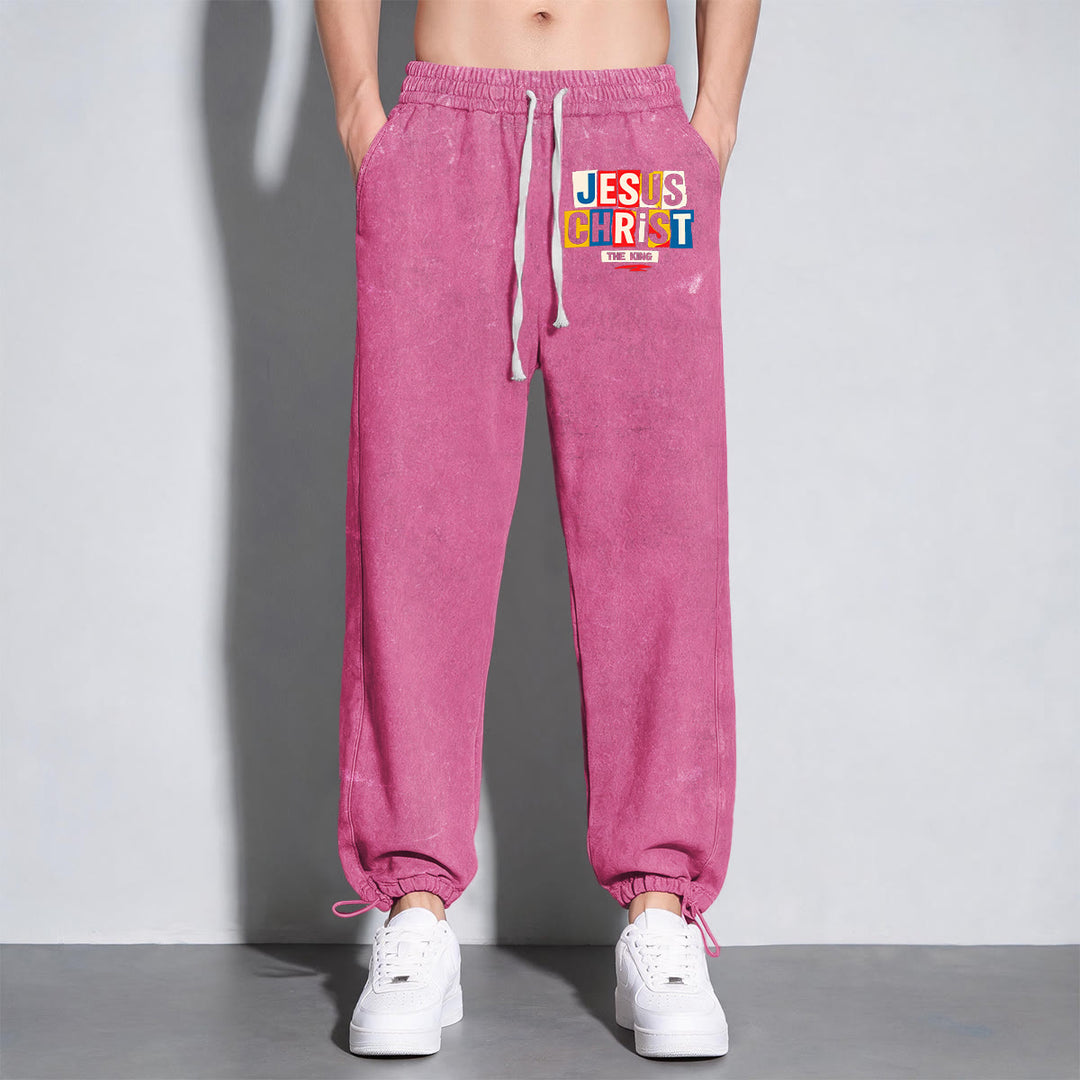 Christianartworkshop Retro Multi‑Color Jesus Christ The King Statement Washed Sweatpants - image 15