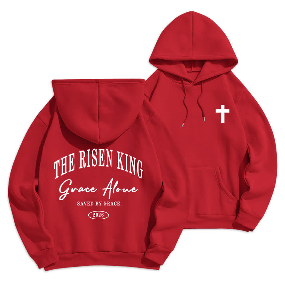 Christianartworkshop The Risen King Grace Alone Light Gray Pullover Hoodie - Red - 2XL - image 12