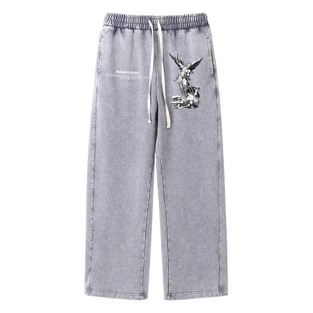 Christianartworkshop Archangel Michael Isaiah 41:10 Statement Washed Sweatpants - Grey - 2XL - image 0