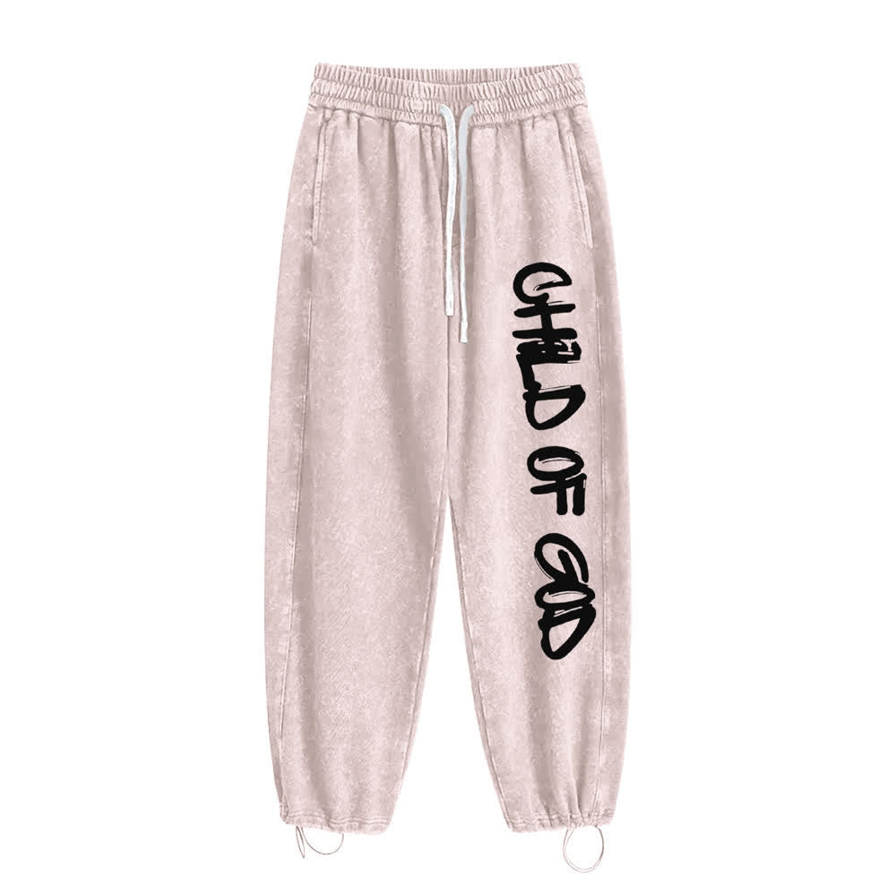 Christianartworkshop Graffiti Child Of God Statement Washed Sweatpants - Apricot - XL - image 21