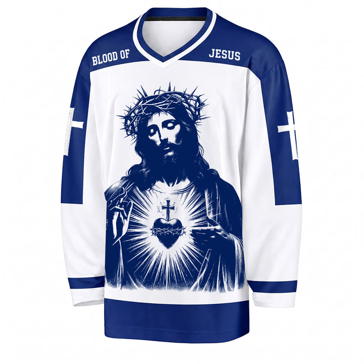 Christianartworkshop Blood of Jesus Sacred Heart Long Sleeve Hockey Jersey  - image 5