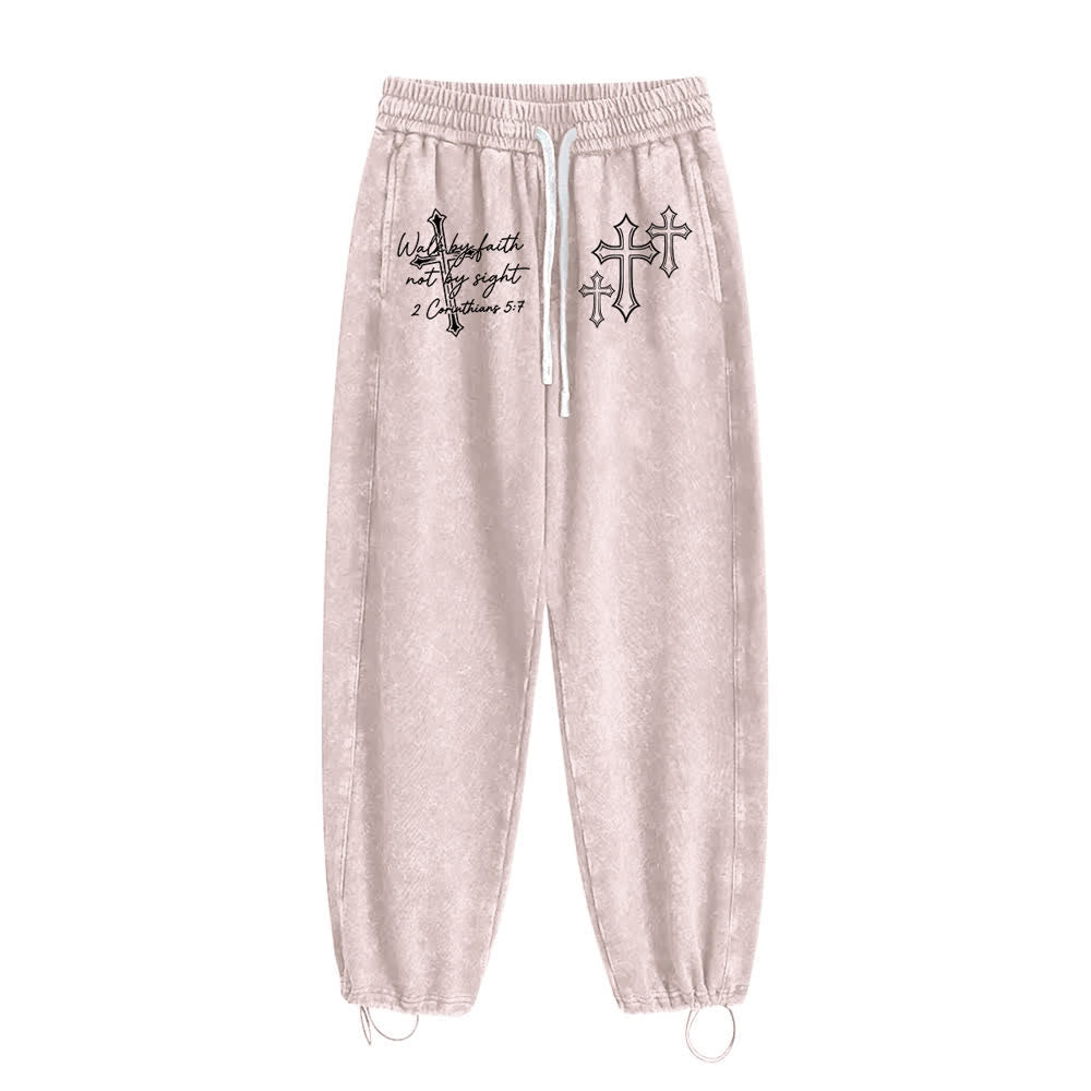 Christianartworkshop Scripture Walk By Faith Ornate Cross Statement Washed Sweatpants - image 18