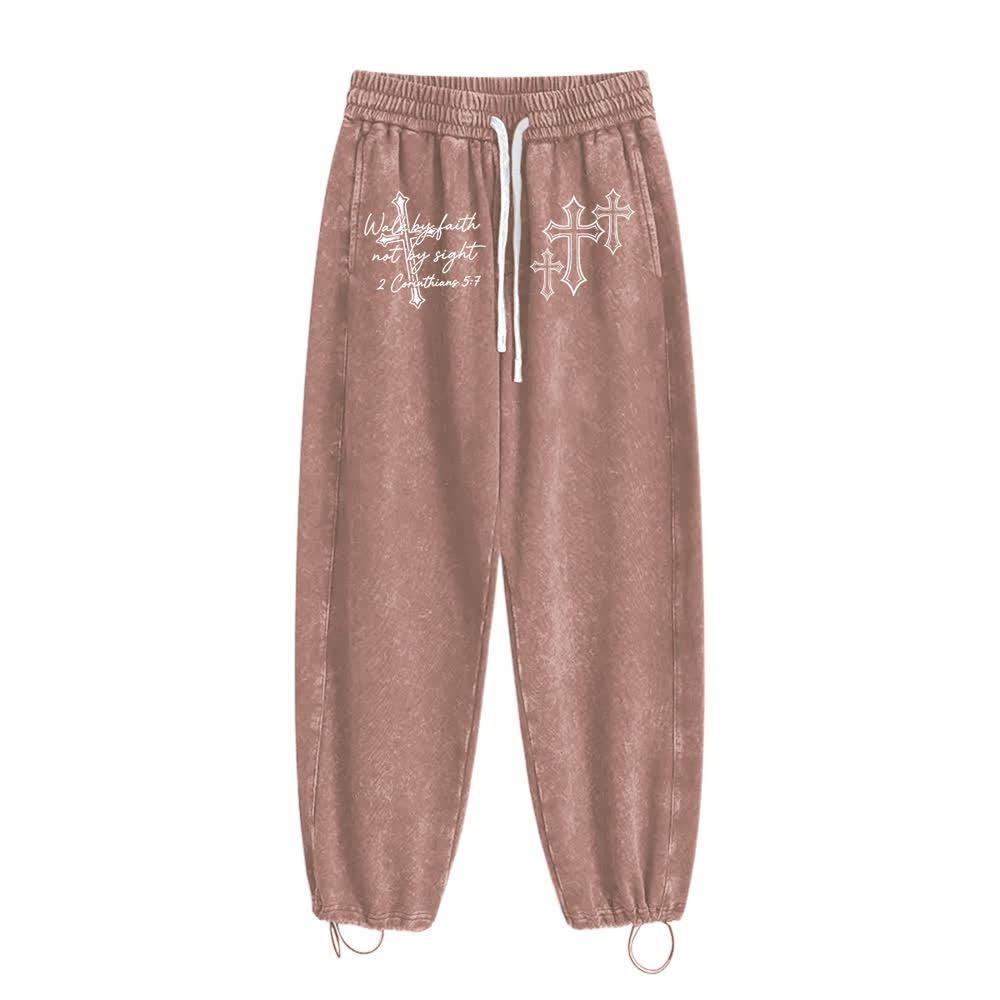 Christianartworkshop Scripture Walk By Faith Ornate Cross Statement Washed Sweatpants - image 12