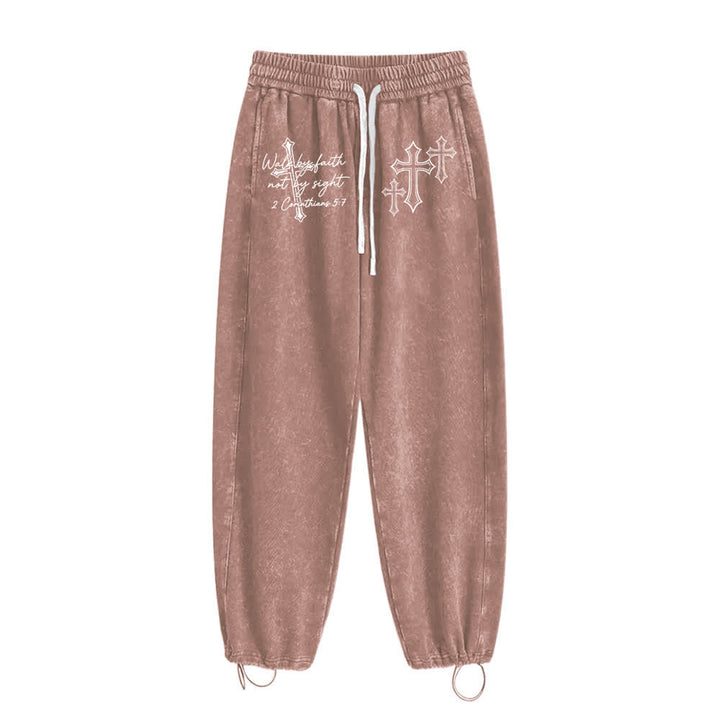 Christianartworkshop Scripture Walk By Faith Ornate Cross Statement Washed Sweatpants - image 12