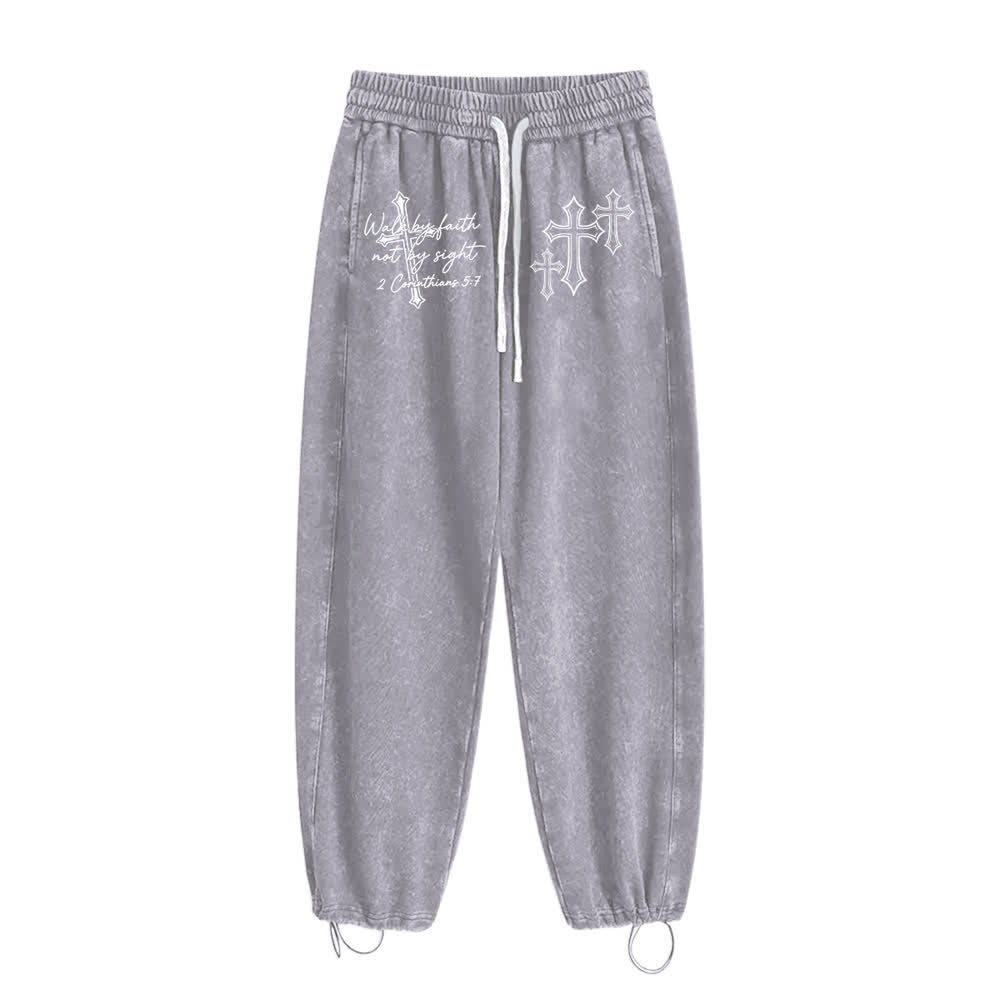 Christianartworkshop Scripture Walk By Faith Ornate Cross Statement Washed Sweatpants - image 6